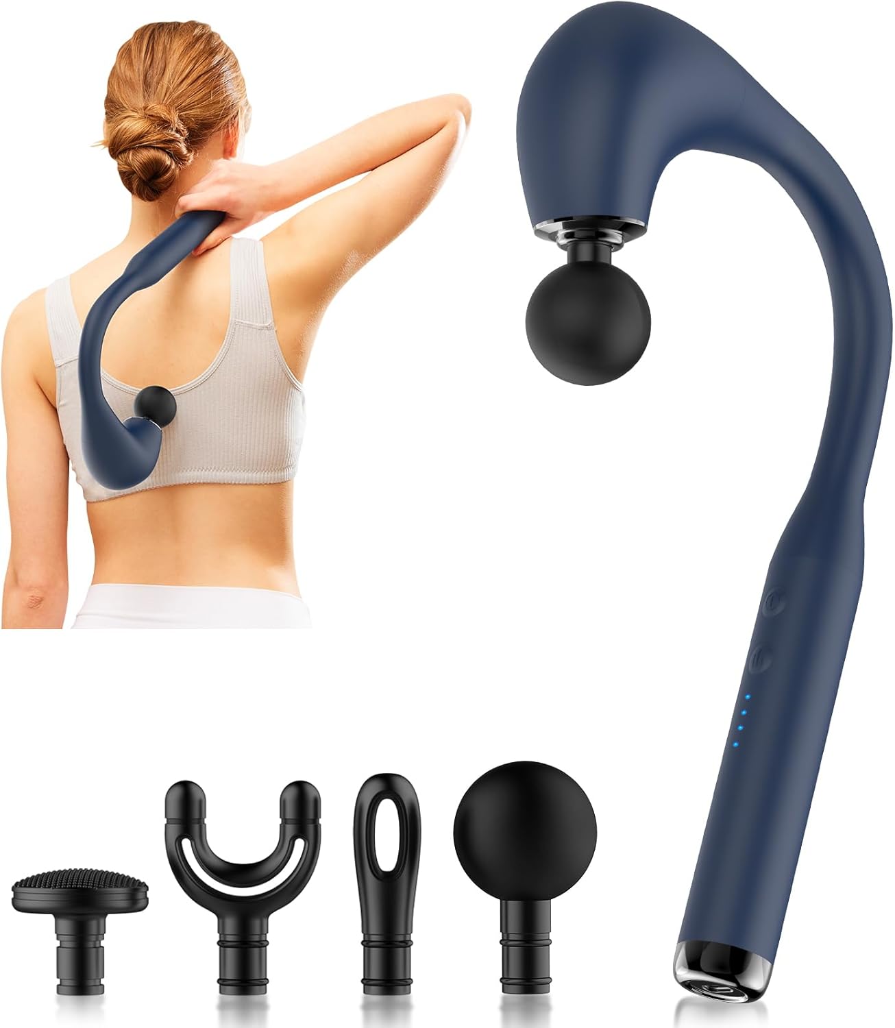 LUCKY SOX-Massage Gun with Extended Handle Revolutionary U-Shaped Back Massager for Pain Relief Deep Tissue Body Massager for Neck,Shoulder,Leg-Reach Every Muscle with Ease (Dark Blue)
