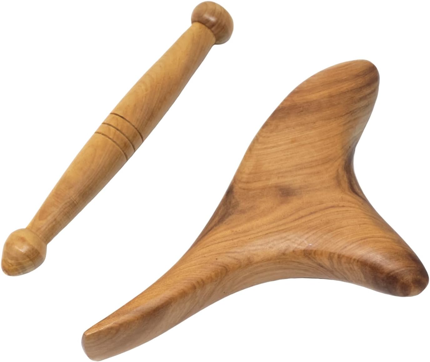 LUCKY SOX-2PCS Reflexology Tools Wood Body Massage Tools Triangle Massager Wooden Gua Sha Board Scraping Board Foot Massage Stick Tool Head Neck Hand Waist Calf Leg Foot Massager (Camphor Wood)