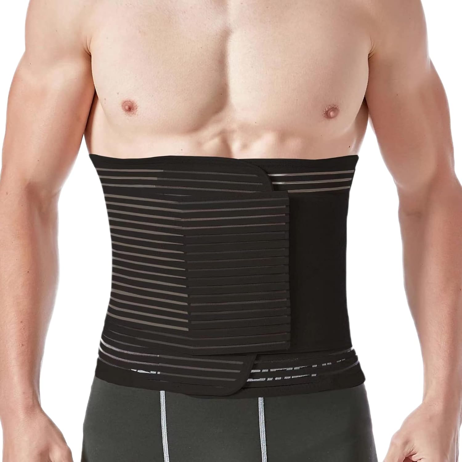 LUCKY SOX-Abdominal Binder for Post Surgery & Postpartum Recovery, Abdomen Hernia Support Belt for Women & Men (Black, Medium)