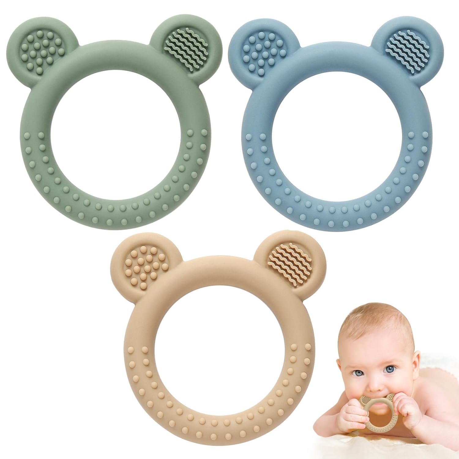 LUCKY SOX-3 Pack Teething Toys for Babies 0-6 Months BPA Free, Baby Toys 6-12 Months Teething Relief Easy to Hold, Silicone Teethers Chew Toys for Infant Baby Essentials