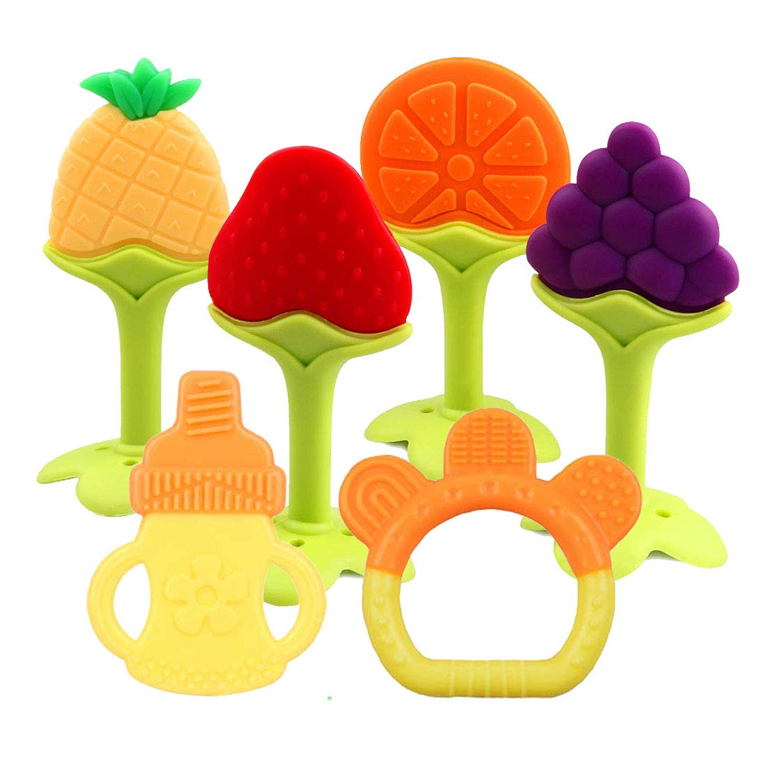 LUCKY SOX-Baby Teething Toys 6 Packs BPA Free Silicone Baby Teethers, Freezer Safe Organic Infant Teething Toys Soft & Textured for Natural Brain Development