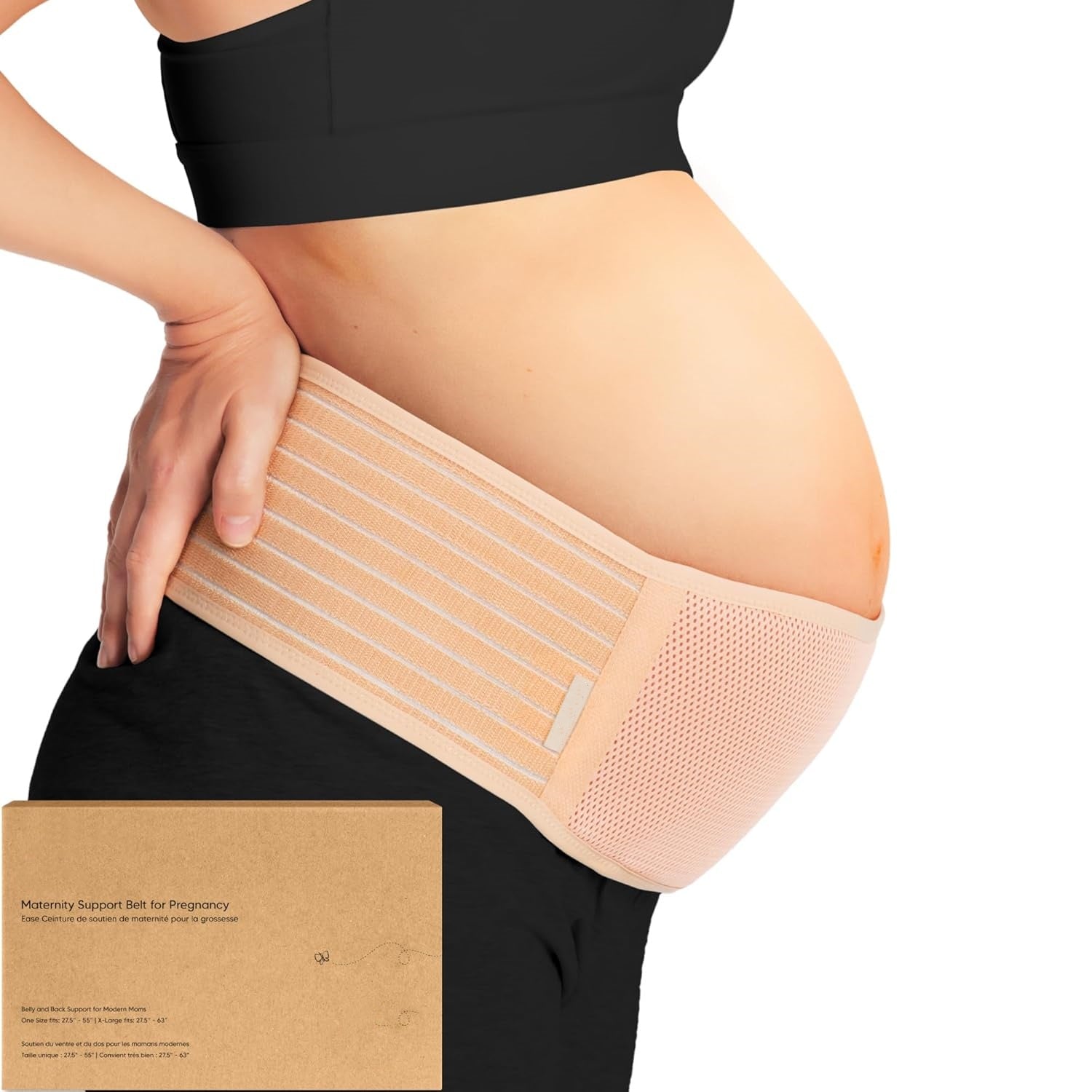 LUCKY SOX-Maternity Belly Band for Pregnancy - Soft & Breathable Pregnancy Belly Support Belt, Pelvic Support Bands,Tummy Band Sling for Pants, Pregnancy Back Brace (Classic Ivory)