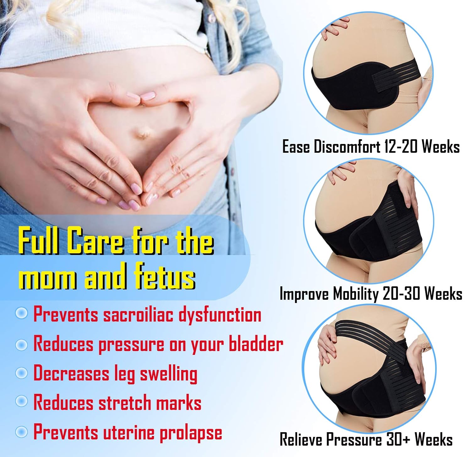 LUCKY SOX-Maternity Belt Pregnancy Back Support Back Brace Lightweight Abdominal Binder Maternity Belly Band for Pregnancy, Black,Large Fit Ab 39.5"-51.3"