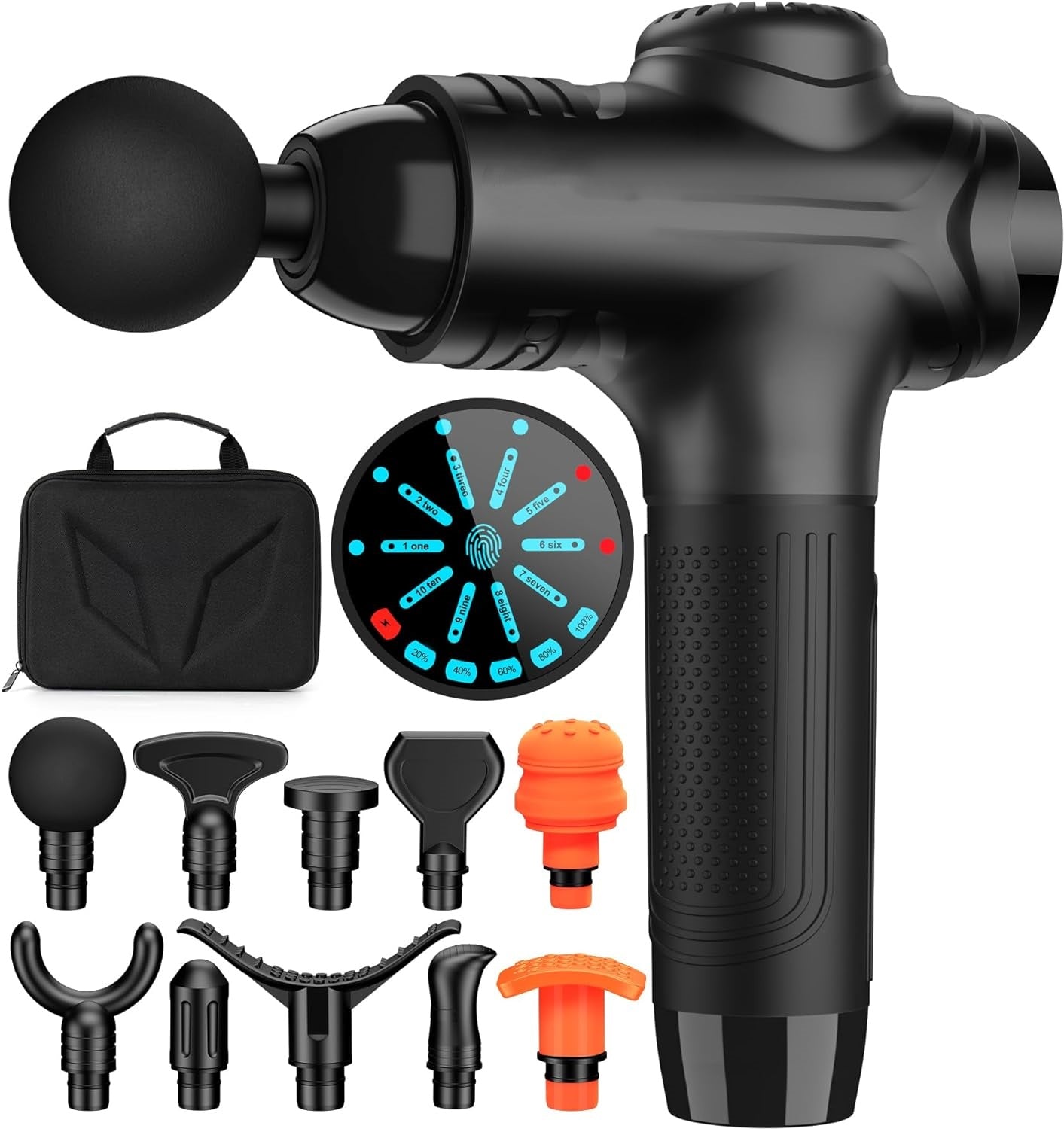 LUCKY SOX-Massage Gun Deep Tissue, Back Massage Gun for Athletes for Pain Relief Attaching 10 PCS Specialized Replacement Heads, Percussion Massager with 10 Speeds & LED Screen, Black